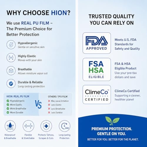 Hion Tattoo-Nachsorge-Wasserdichte Bandage – Transparente Folie 4 Zoll x 11 Yard, Zweite Haut für Schwimmen und Duschen