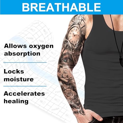 Hion Wundverband 50 vorgestanzte Folien 6 x 4 Zoll – Zweite Haut Tattoo Abdeckband, wasserdichte Wundauflage zum Schwimmen und Duschen