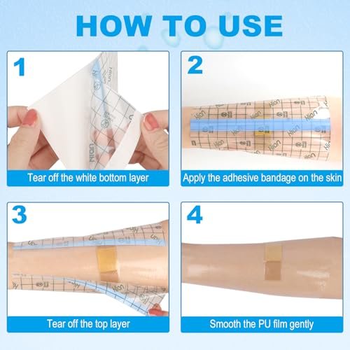 Hion Tattoo Aftercare Waterproof Bandage – 50 Stück transparente Folienverbände 15x15 cm, Second Skin für Tattoo-Pflege, Schwimmen und Duschen