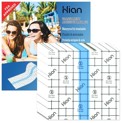 Hion Tattoo Aftercare wasserdichte Bandage (FDA-zugelassen) – Transparente Folienabdeckung, 50 vorgeschnittene Blätter, 10 x 10 cm, Second Skin Klebeband für Tätowierungen, Wundabdeckung zum Schwimmen und Duschen