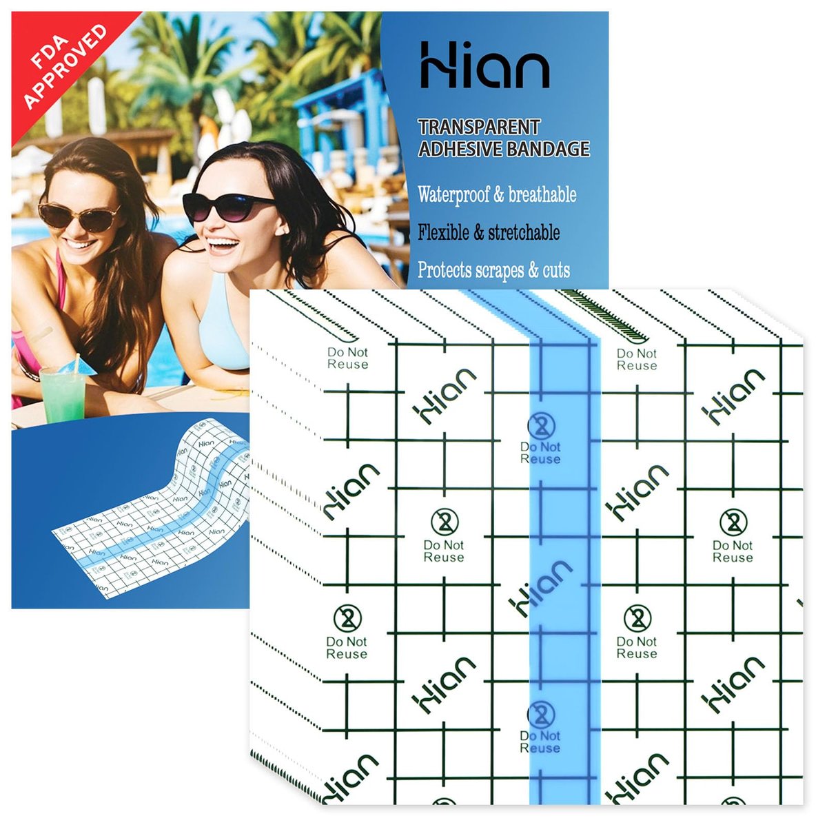 Hion Tattoo Aftercare wasserdichte Bandage (FDA-zugelassen) – Transparente Folienabdeckung, 50 vorgeschnittene Blätter, 10 x 10 cm, Second Skin Klebeband für Tätowierungen, Wundabdeckung zum Schwimmen und Duschen