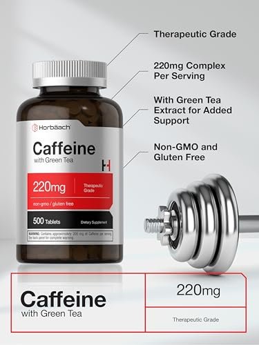 Horbäach Koffein Tabletten 220 mg mit Grüntee-Extrakt | 500 Tabletten | Vegetarisch, Non-GMO & Glutenfrei