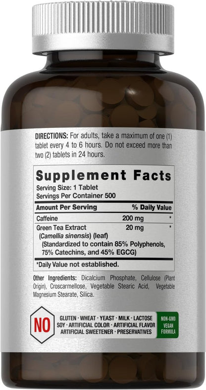 Horbäach Koffein Tabletten 220 mg mit Grüntee-Extrakt | 500 Tabletten | Vegetarisch, Non-GMO & Glutenfrei