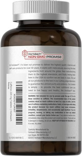 Horbäach Koffein Tabletten 220 mg mit Grüntee-Extrakt | 500 Tabletten | Vegetarisch, Non-GMO & Glutenfrei