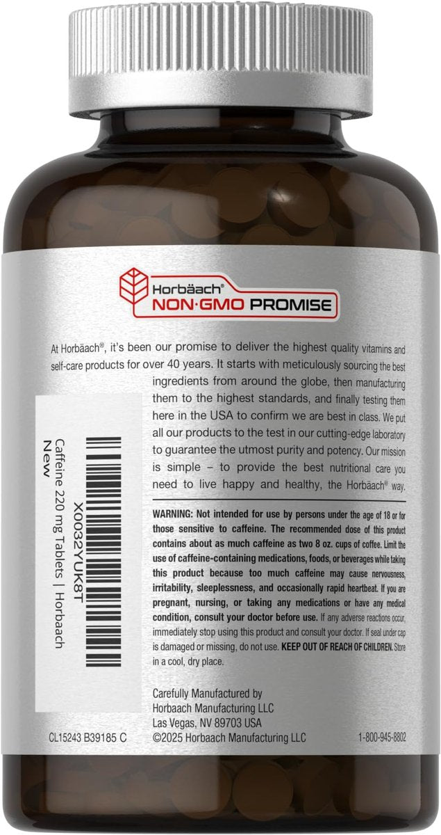Horbäach Koffein Tabletten 220 mg mit Grüntee-Extrakt | 500 Tabletten | Vegetarisch, Non-GMO & Glutenfrei
