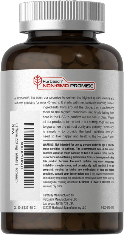 Horbäach Koffein Tabletten 220 mg mit Grüntee-Extrakt | 500 Tabletten | Vegetarisch, Non-GMO & Glutenfrei