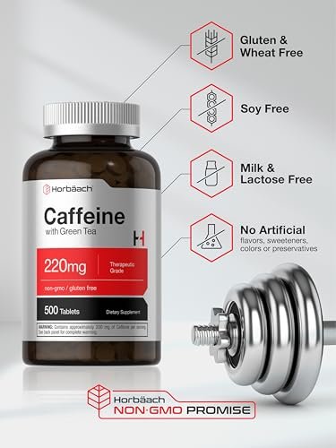 Horbäach Koffein Tabletten 220 mg mit Grüntee-Extrakt | 500 Tabletten | Vegetarisch, Non-GMO & Glutenfrei