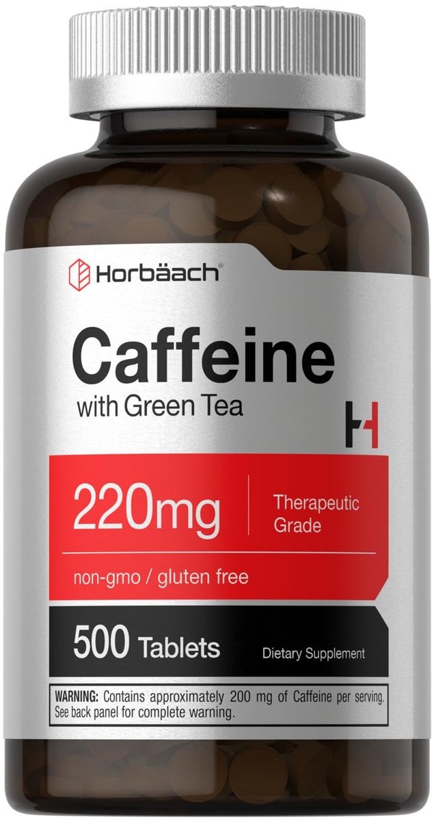 Horbäach Koffein Tabletten 220 mg mit Grüntee-Extrakt | 500 Tabletten | Vegetarisch, Non-GMO & Glutenfrei