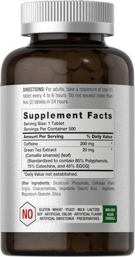 Horbäach Koffein Tabletten 220 mg mit Grüntee-Extrakt | 500 Tabletten | Vegetarisch, Non-GMO & Glutenfrei