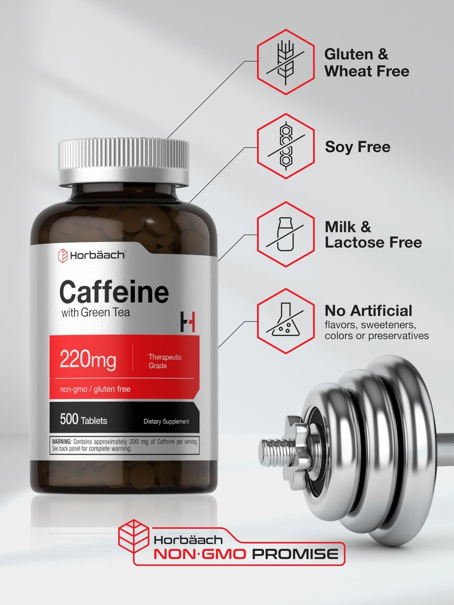 Horbäach Koffein Tabletten 220 mg mit Grüntee-Extrakt | 500 Tabletten | Vegetarisch, Non-GMO & Glutenfrei