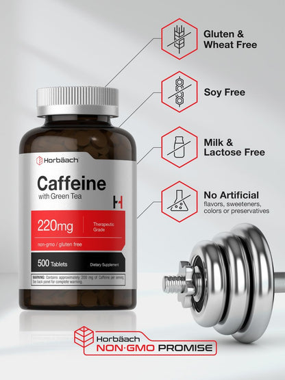 Horbäach Koffein Tabletten 220 mg mit Grüntee-Extrakt | 500 Tabletten | Vegetarisch, Non-GMO & Glutenfrei