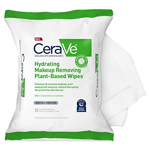 CeraVe Makeup Remover Wipes – Pflanzliche Abschminktücher, biologisch abbaubar, wasserfreie Reinigung, für empfindliche Haut, parfümfrei + nicht komedogen, 25 Stück