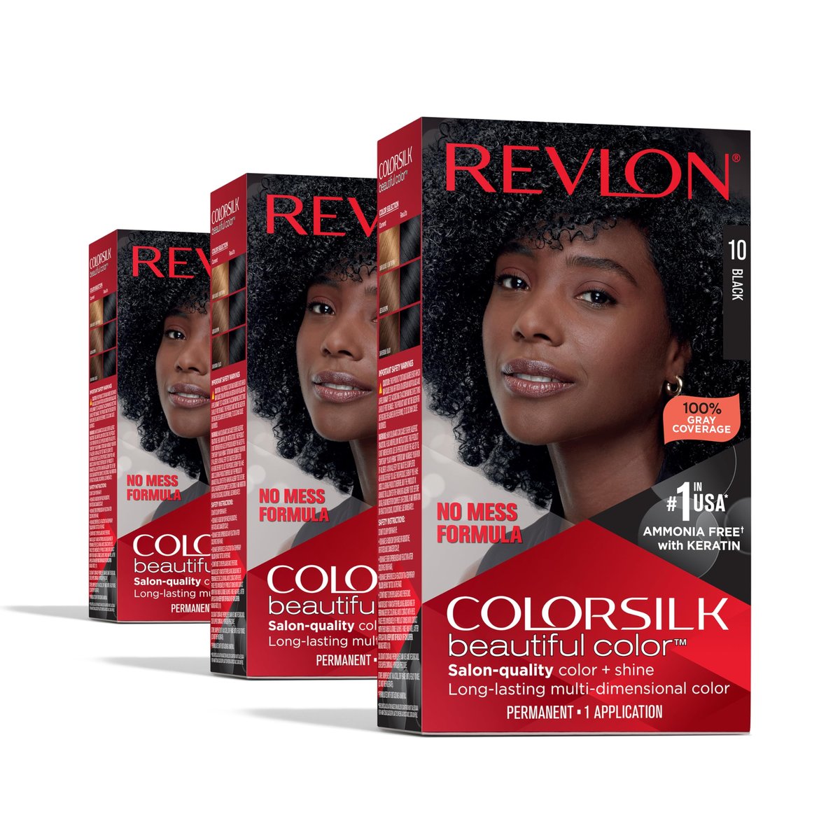Revlon Colorsilk Permanent Haarfarbe, 10 Schwarz (Packung mit 3)