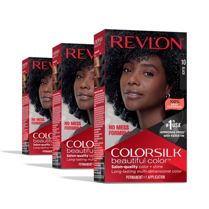 Revlon Colorsilk Permanent Haarfarbe, 10 Schwarz (Packung mit 3)
