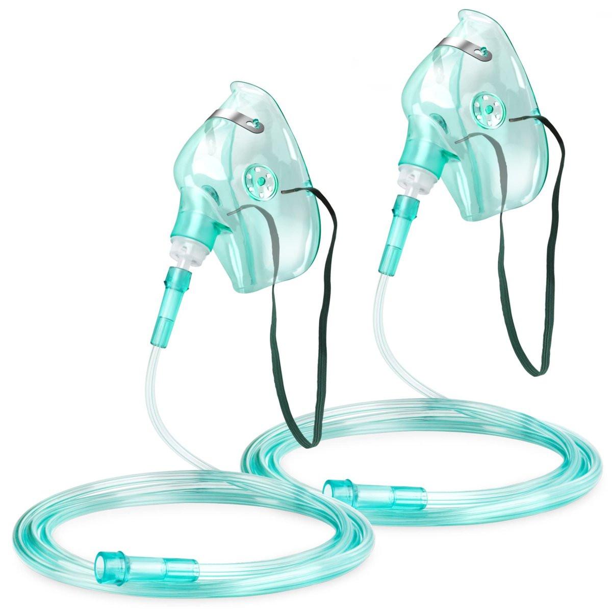 ANSNF Sauerstoffmaske für Erwachsene – 2er-Pack mit 2 m Schlauch und verstellbarem elastischem Band – Größe M – Ohne Becher