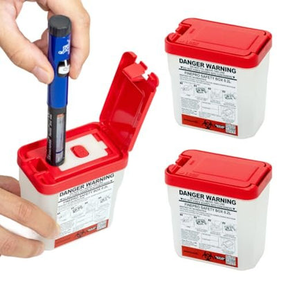 FINEPRO 0,2L Portable Nadelentsorgungsbehälter für Diabetiker – Set mit 3 Stück (Rot/Durchsichtig)