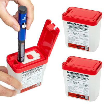 FINEPRO 0,2L Portable Nadelentsorgungsbehälter für Diabetiker – Set mit 3 Stück (Rot/Durchsichtig)