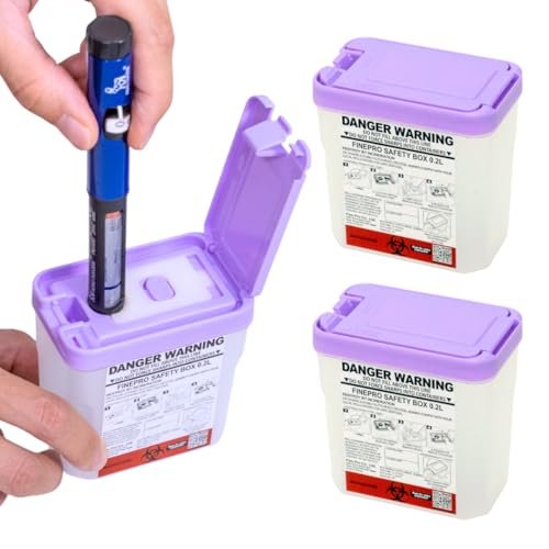 FINEPRO 0,2L Tragbarer Nadel-Entsorgungsbehälter [3er-Pack] für Diabetes-Pflege (0,2L, Lila+Durchsichtig)