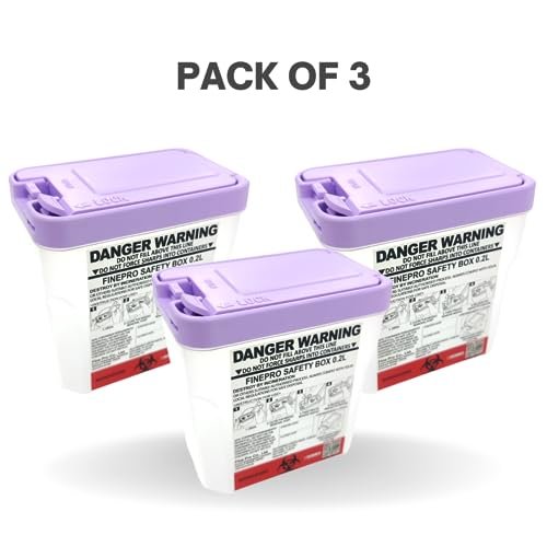 FINEPRO 0,2L Tragbarer Nadel-Entsorgungsbehälter [3er-Pack] für Diabetes-Pflege (0,2L, Lila+Durchsichtig)