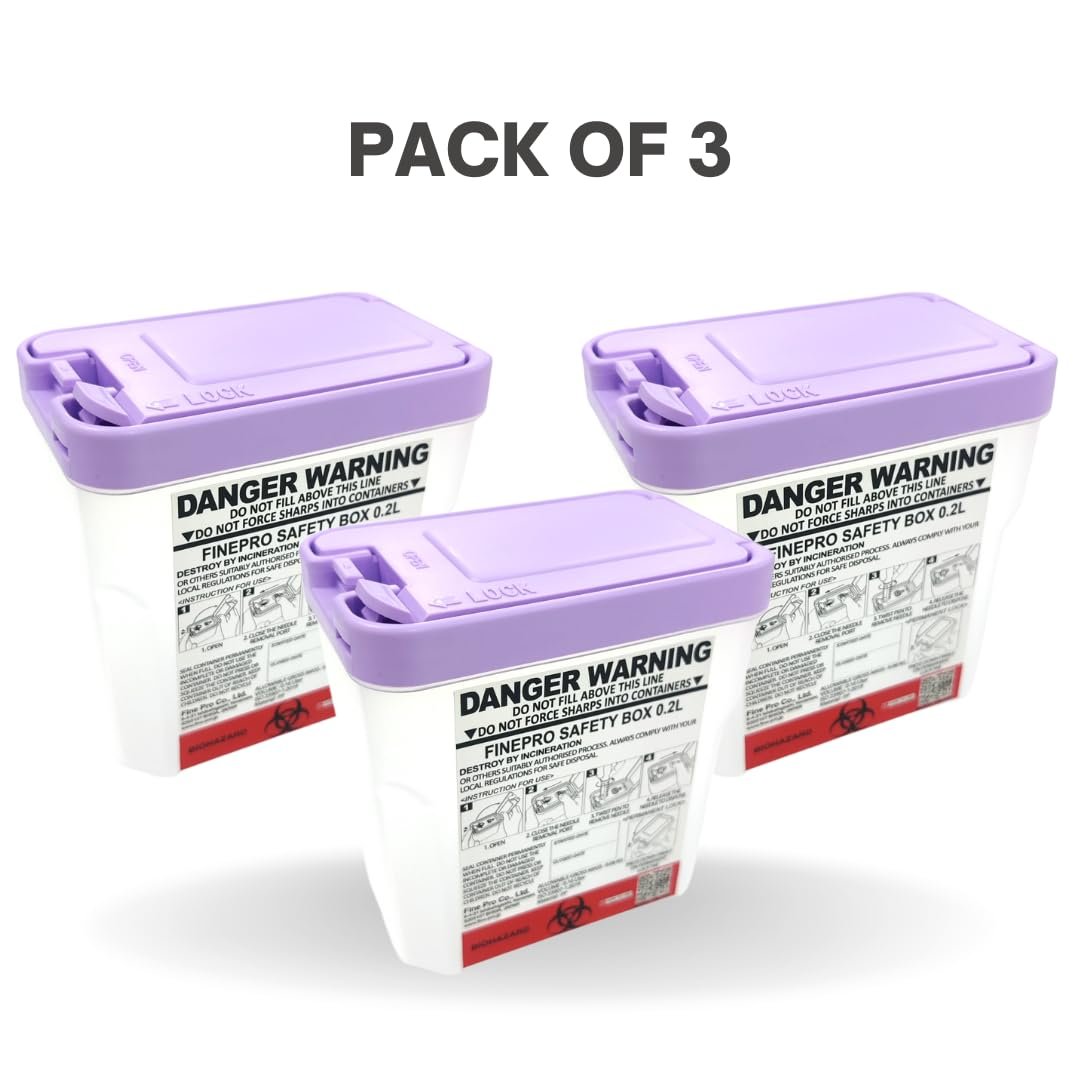 FINEPRO 0,2L Tragbarer Nadel-Entsorgungsbehälter [3er-Pack] für Diabetes-Pflege (0,2L, Lila+Durchsichtig)