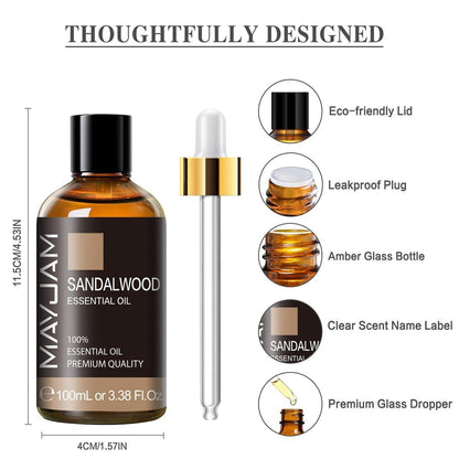 Sandelholz Ätherisches Öl, 100 ml Reines Sandelholzöl von MAYJAM, Großvolumig, Perfekt für Aromatherapie-Diffuser, Ideal für DIY-Kerzen- und Seifenherstellung