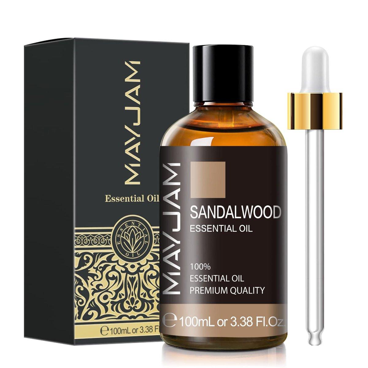 Sandelholz Ätherisches Öl, 100 ml Reines Sandelholzöl von MAYJAM, Großvolumig, Perfekt für Aromatherapie-Diffuser, Ideal für DIY-Kerzen- und Seifenherstellung