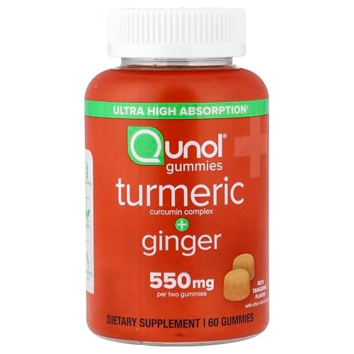Qunol Kurkuma und Ingwer Gummis – Hochdosiertes Curcumin & Ingwer für Gelenkunterstützung, Vegan, Glutenfrei, 1 Monatsvorrat, 60 Gummis