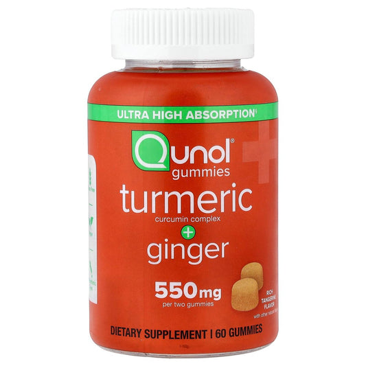 Qunol Kurkuma und Ingwer Gummis – Hochdosiertes Curcumin & Ingwer für Gelenkunterstützung, Vegan, Glutenfrei, 1 Monatsvorrat, 60 Gummis