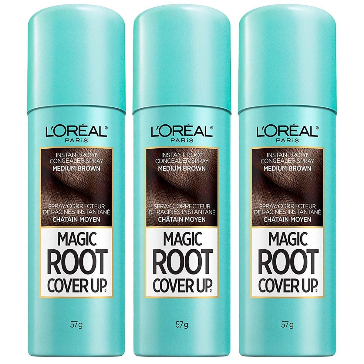 L'Oreal Paris Root Cover Up Haaransatz-Spray, Mittelbraun, 2er-Pack (3 x 60 ml)