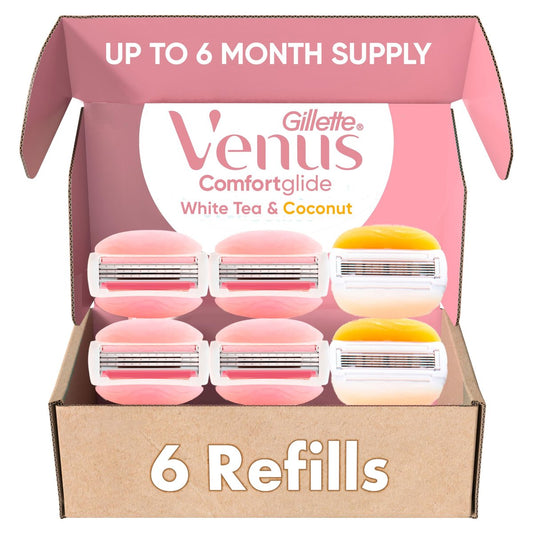 Gillette Venus ComfortGlide White Tea 4 Stück + Gillette Venus ComfortGlide plus Olay 2 Stück, Damenrasierer Klingen für sanfte Rasur