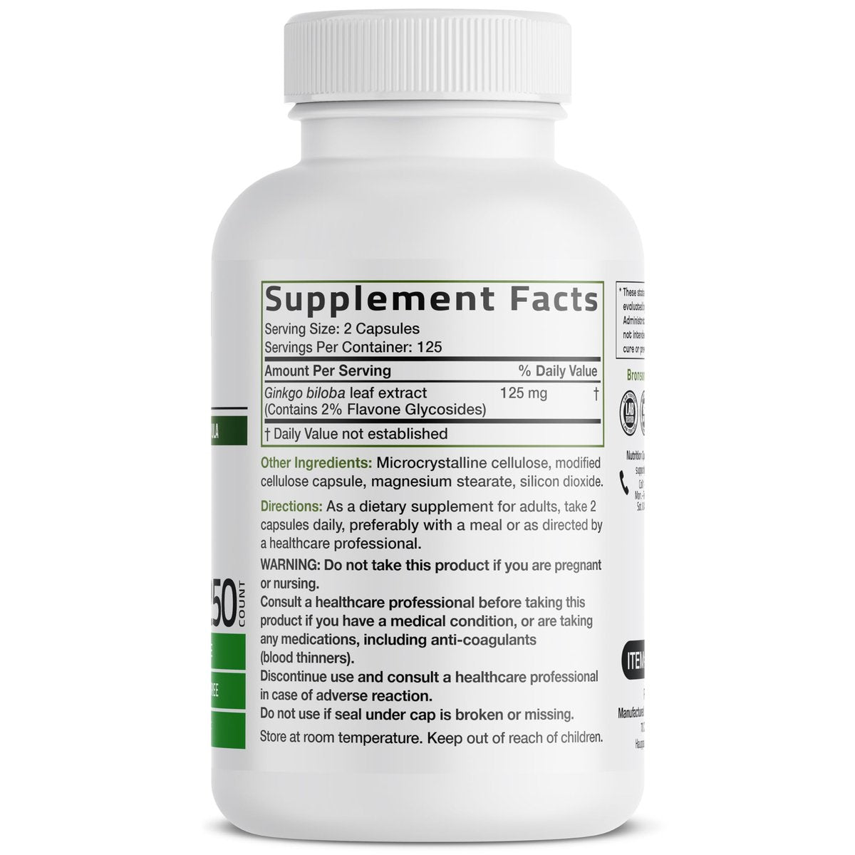 Bronson Ginkgo Biloba Extra Strength – 250 vegane Kapseln zur Unterstützung der Gehirnfunktion und des Gedächtnisses
