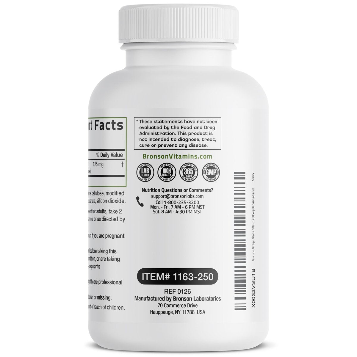 Bronson Ginkgo Biloba Extra Strength – 250 vegane Kapseln zur Unterstützung der Gehirnfunktion und des Gedächtnisses