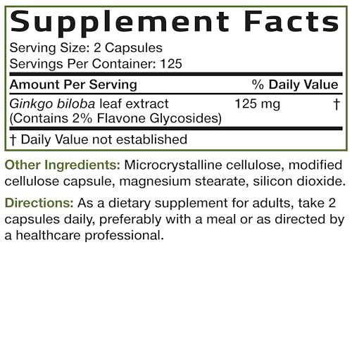 Bronson Ginkgo Biloba Extra Strength – 250 vegane Kapseln zur Unterstützung der Gehirnfunktion und des Gedächtnisses