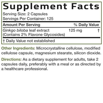 Bronson Ginkgo Biloba Extra Strength – 250 vegane Kapseln zur Unterstützung der Gehirnfunktion und des Gedächtnisses