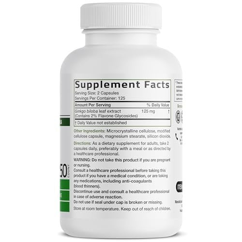 Bronson Ginkgo Biloba Extra Strength – 250 vegane Kapseln zur Unterstützung der Gehirnfunktion und des Gedächtnisses