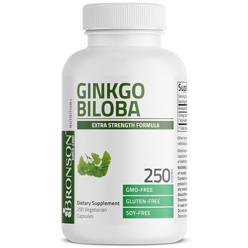 Bronson Ginkgo Biloba Extra Strength – 250 vegane Kapseln zur Unterstützung der Gehirnfunktion und des Gedächtnisses