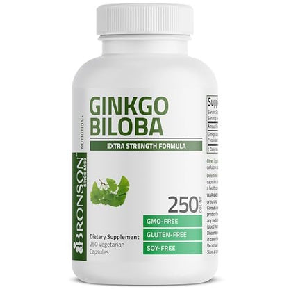 Bronson Ginkgo Biloba Extra Strength – 250 vegane Kapseln zur Unterstützung der Gehirnfunktion und des Gedächtnisses