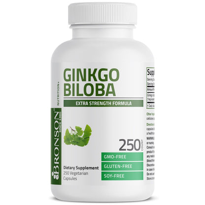 Bronson Ginkgo Biloba Extra Strength – 250 vegane Kapseln zur Unterstützung der Gehirnfunktion und des Gedächtnisses