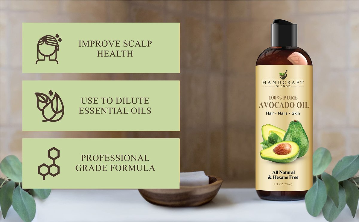 Handcraft Blends Avocado Oil – Kaltgepresst, 237 ml – 100% reines und natürliches Trägeröl für Haut und Haar – Hexanfrei