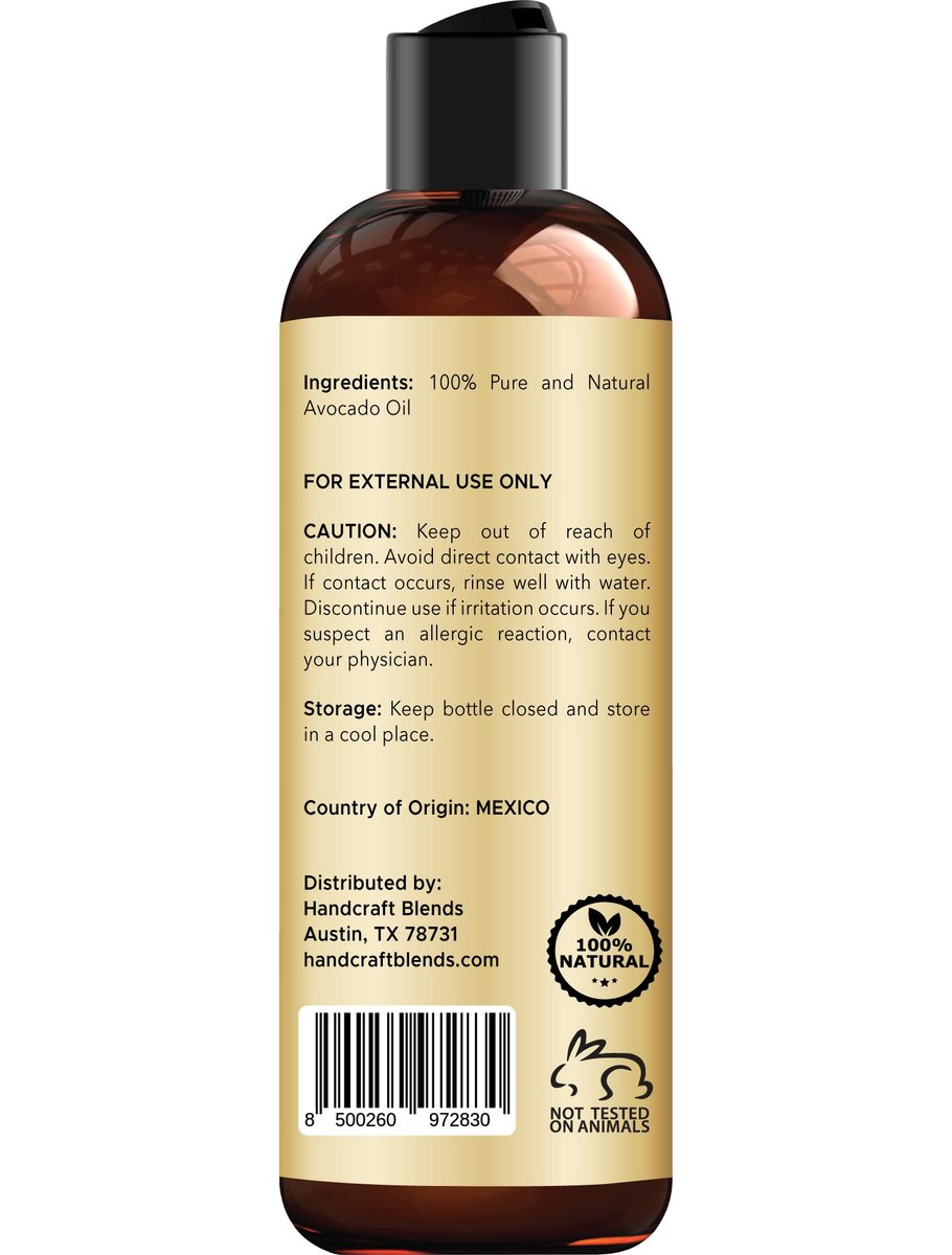 Handcraft Blends Avocado Oil – Kaltgepresst, 237 ml – 100% reines und natürliches Trägeröl für Haut und Haar – Hexanfrei