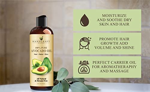 Handcraft Blends Avocado Oil – Kaltgepresst, 237 ml – 100% reines und natürliches Trägeröl für Haut und Haar – Hexanfrei