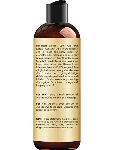 Handcraft Blends Avocado Oil – Kaltgepresst, 237 ml – 100% reines und natürliches Trägeröl für Haut und Haar – Hexanfrei