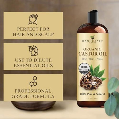 Handcraft Blends Bio Rizinusöl 240 ml | 100 % rein und natürlich | Premium Trägeröl für Haar, Wimpern und Augenbrauen | Kaltgepresst | Hexanfrei