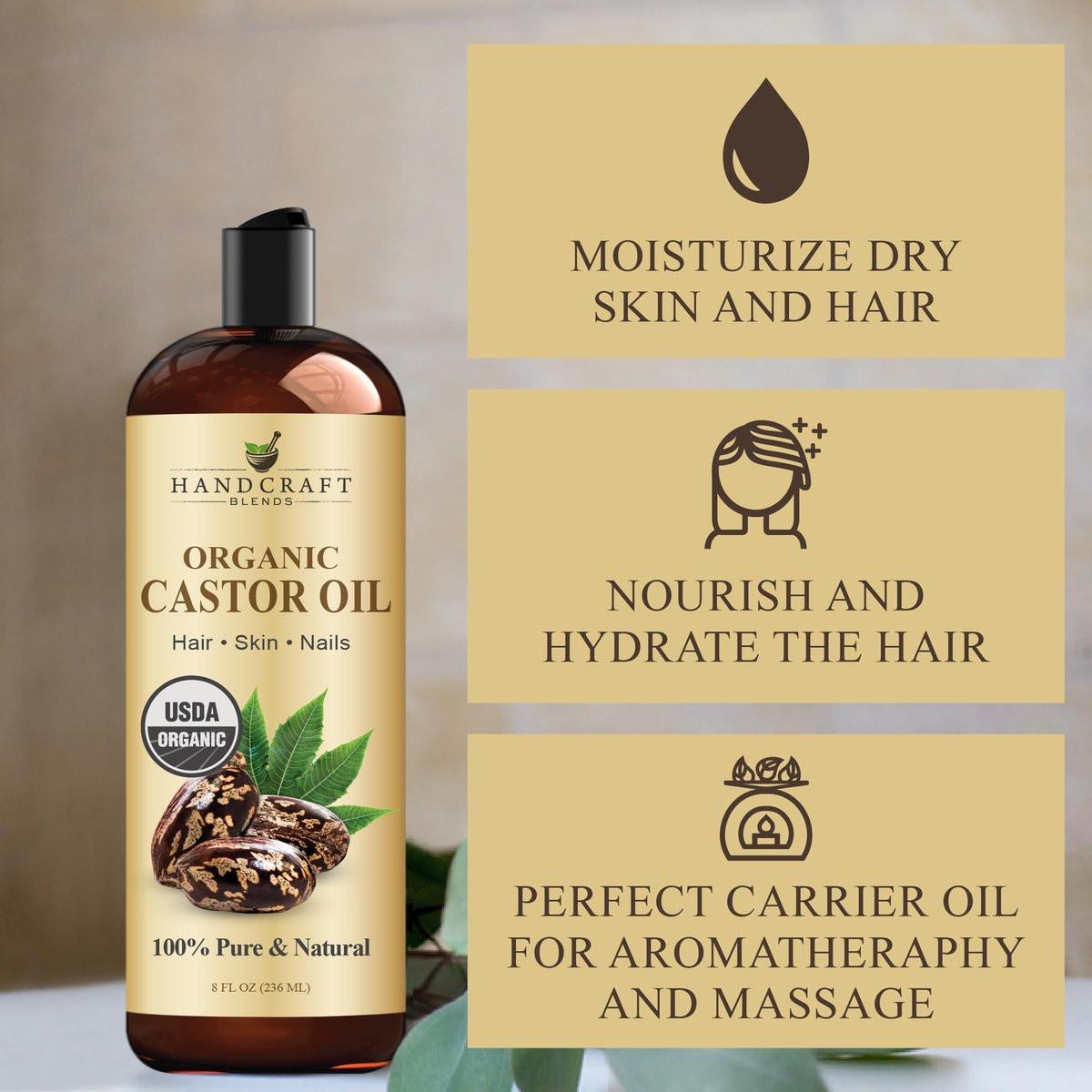 Handcraft Blends Bio Rizinusöl 240 ml | 100 % rein und natürlich | Premium Trägeröl für Haar, Wimpern und Augenbrauen | Kaltgepresst | Hexanfrei