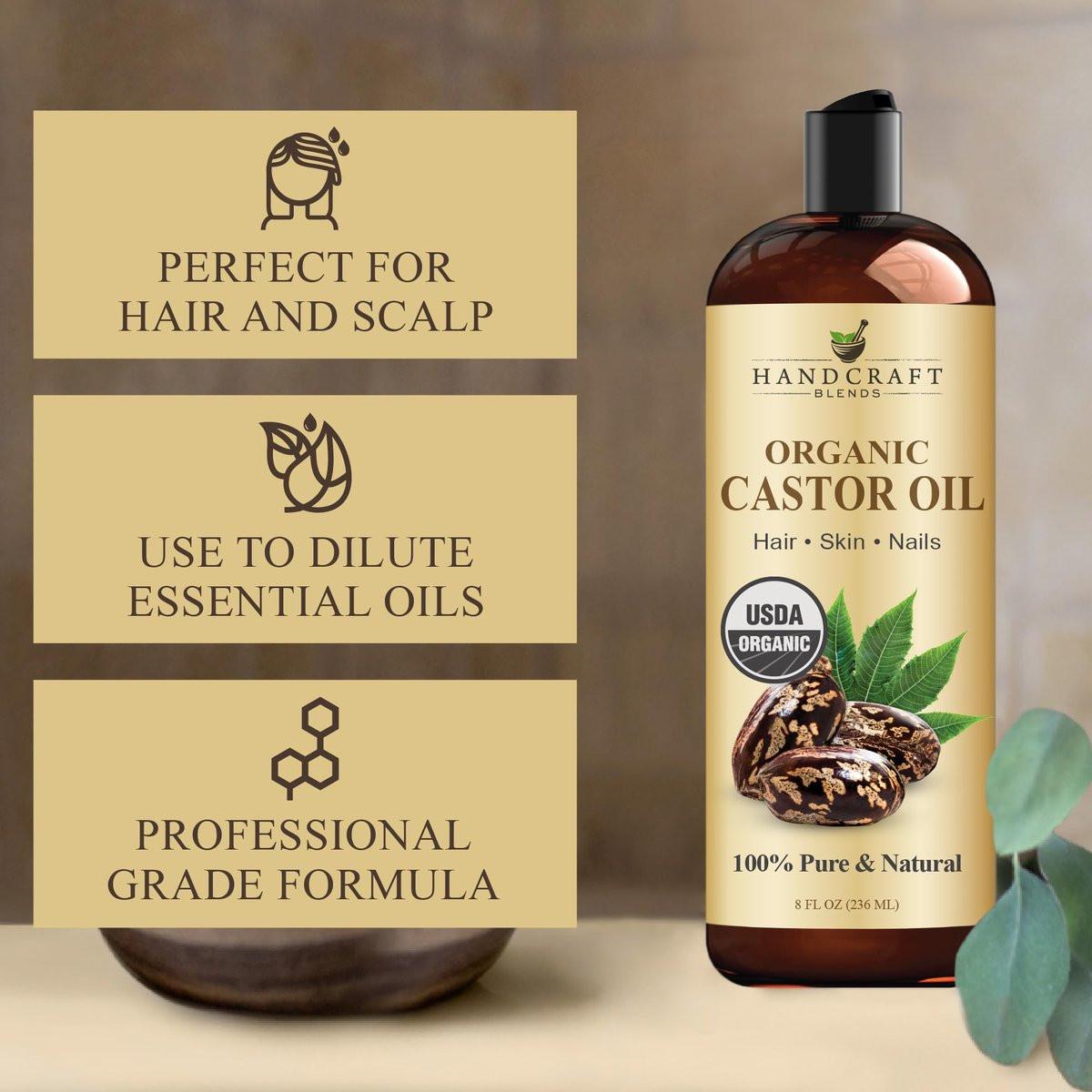 Handcraft Blends Bio Rizinusöl 240 ml | 100 % rein und natürlich | Premium Trägeröl für Haar, Wimpern und Augenbrauen | Kaltgepresst | Hexanfrei