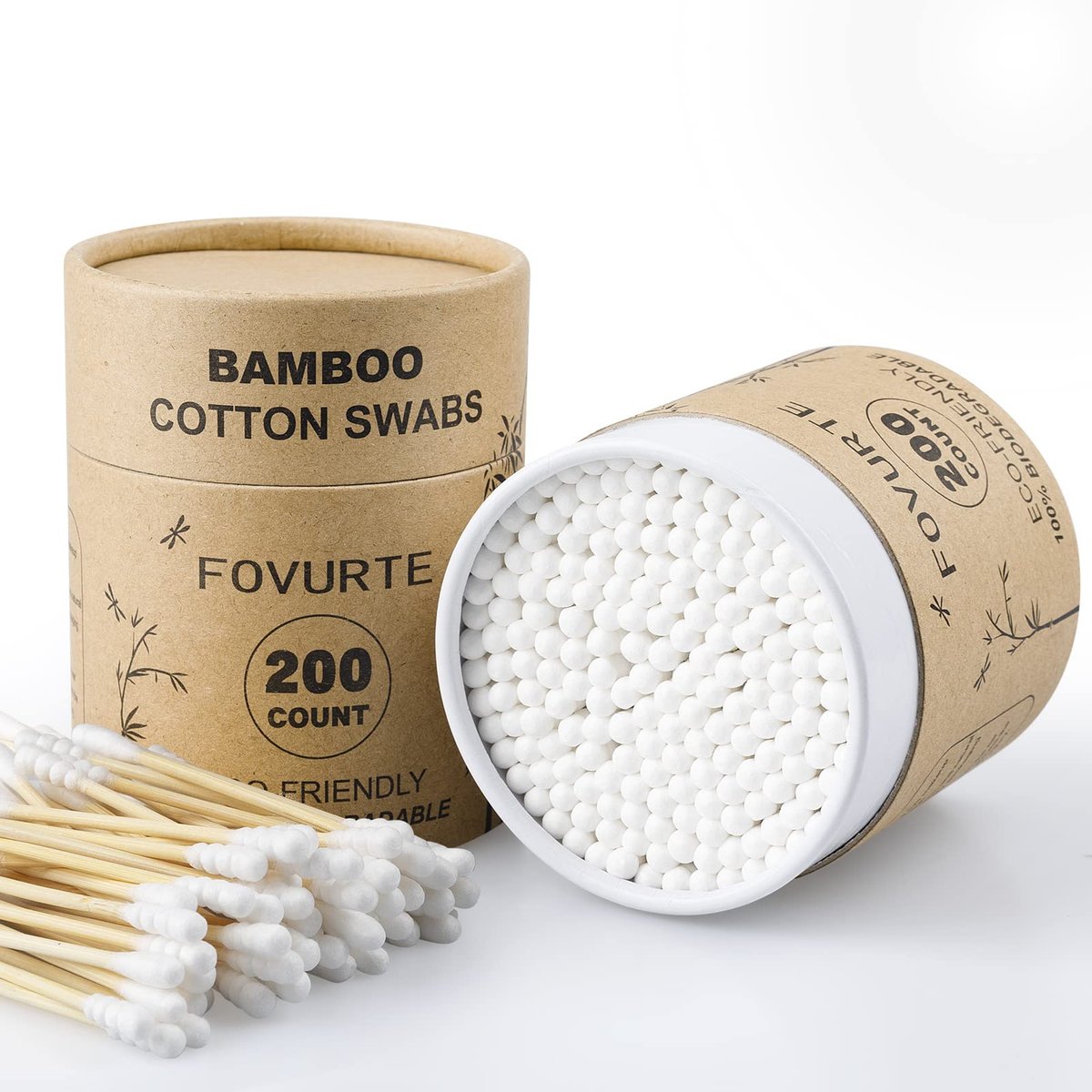 Bambus-Wattestäbchen 400 Stück – Spiral- und Runde Doppelspitzen, Organische Holz-Wattestäbchen für Ohren, Natürliche Bambus-Ohrreiniger für Reinigung, Make-up, Reisen