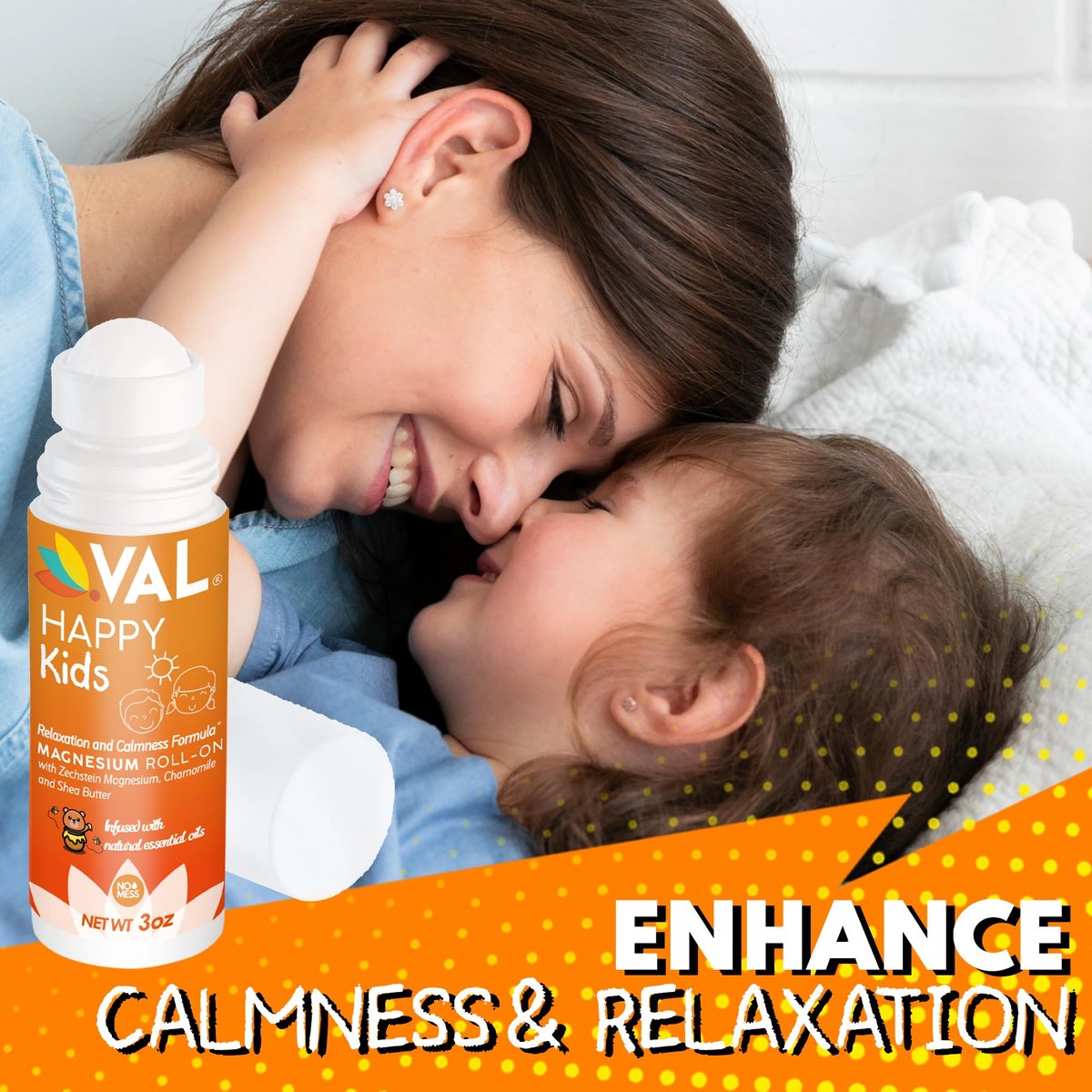 VAL Magnesium Roll-On für Kinder | Sanftes Zechstein Magnesiumchlorid | Entspannung für Tag und Nacht | Beruhigung & Stimmungsunterstützung | mit Kamille, Sheabutter & ätherischen Ölen | Hergestellt in den USA | 89 ml