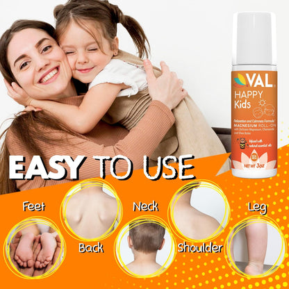 VAL Magnesium Roll-On für Kinder | Sanftes Zechstein Magnesiumchlorid | Entspannung für Tag und Nacht | Beruhigung & Stimmungsunterstützung | mit Kamille, Sheabutter & ätherischen Ölen | Hergestellt in den USA | 89 ml