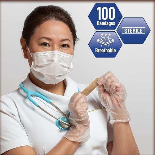 MED PRIDE Hypoallergene Pflaster für empfindliche Haut, Latex- & Gummifrei, nicht haftendes Pad, steril, einzeln verpackt (3/4'' x 3'' - 100 Stück)