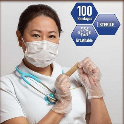 MED PRIDE Hypoallergene Pflaster für empfindliche Haut, Latex- & Gummifrei, nicht haftendes Pad, steril, einzeln verpackt (3/4'' x 3'' - 100 Stück)